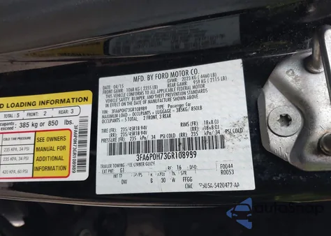 2016 Ford Fusion Se из США, поврежденный, VIN 3FA6P0H73GR108989